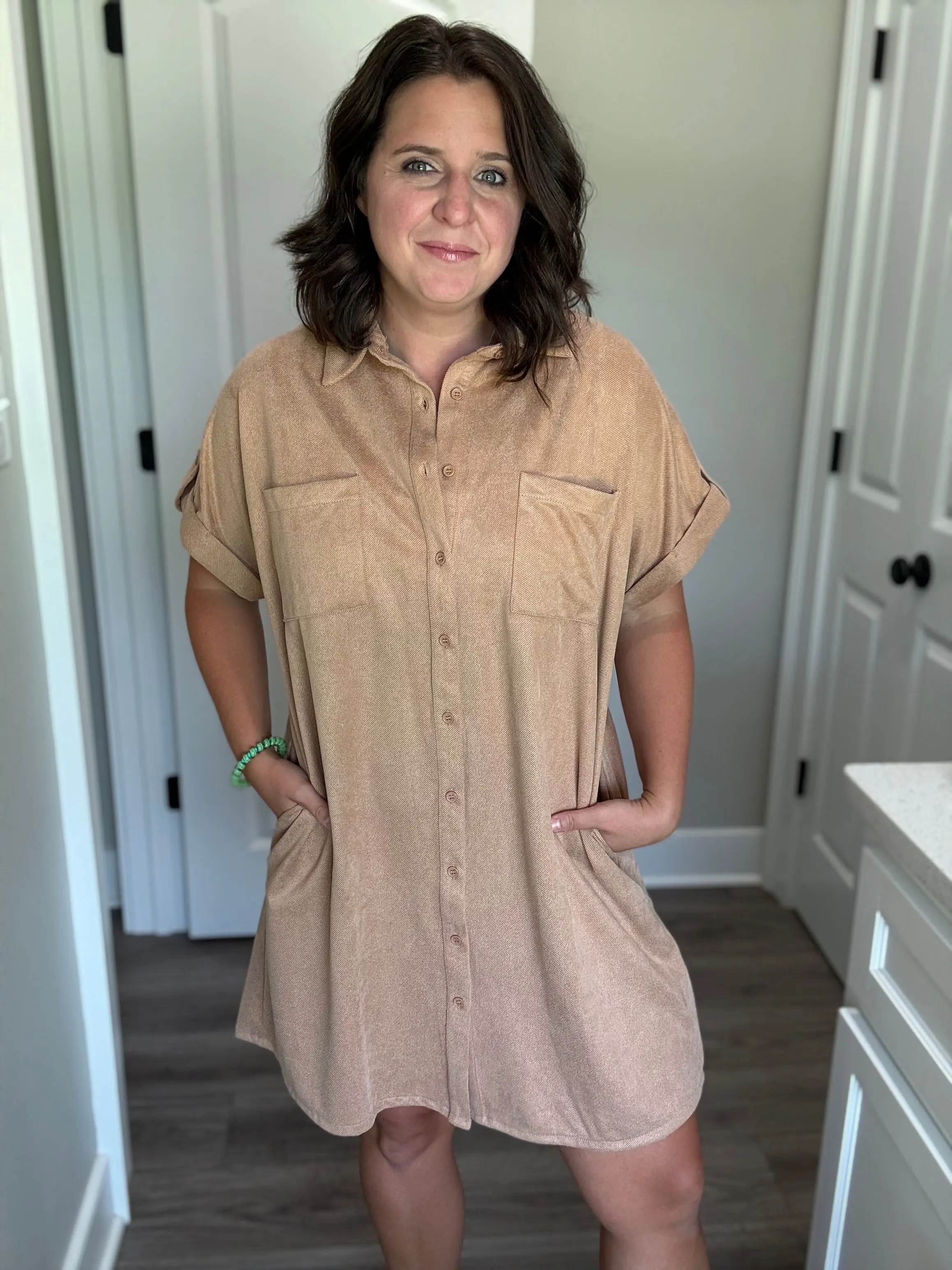 Camel Button Down Dress