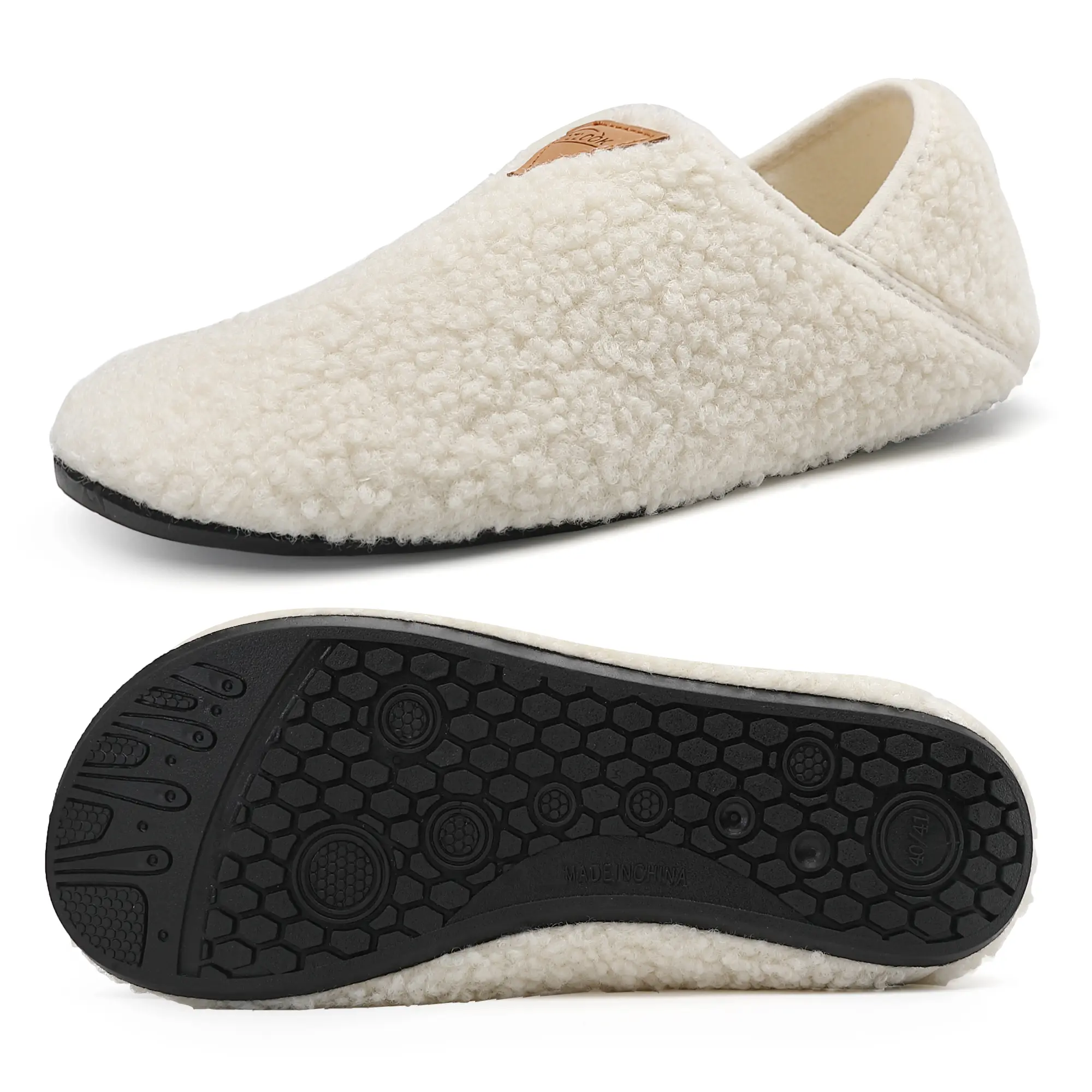 Women's Men's Plush Fuzzy Slipper Socks - Soft, Lightweight, Non-Slip Rubber Sole, Slide-On Indoor/Outdoor House Shoes with Reindeer Design