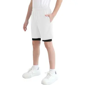 QBK Toddler to Youth Boys 2 in 1 Athletic Shorts Basketball Compression Shorts with Liner for Girls Soccer Running Sports