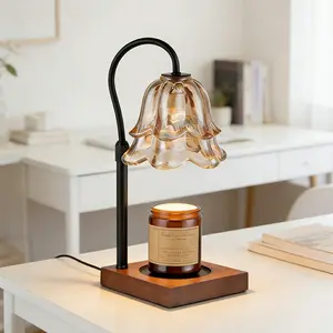 Vintage Tulip Candle Warmer Lamp Dimmable Timer Height Adjustable Solid Wood Base Flameless Scented Wax Lamp Home Bedroom Decor