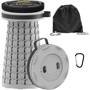 Upgraded Collapsible Stool with Cushion & Bag, 18" H Portable Retractable Telescoping Folding Stool for Adults, Lightweight But Sturdy Capacity 600 lbs for Camping Fishing Hiking Travel