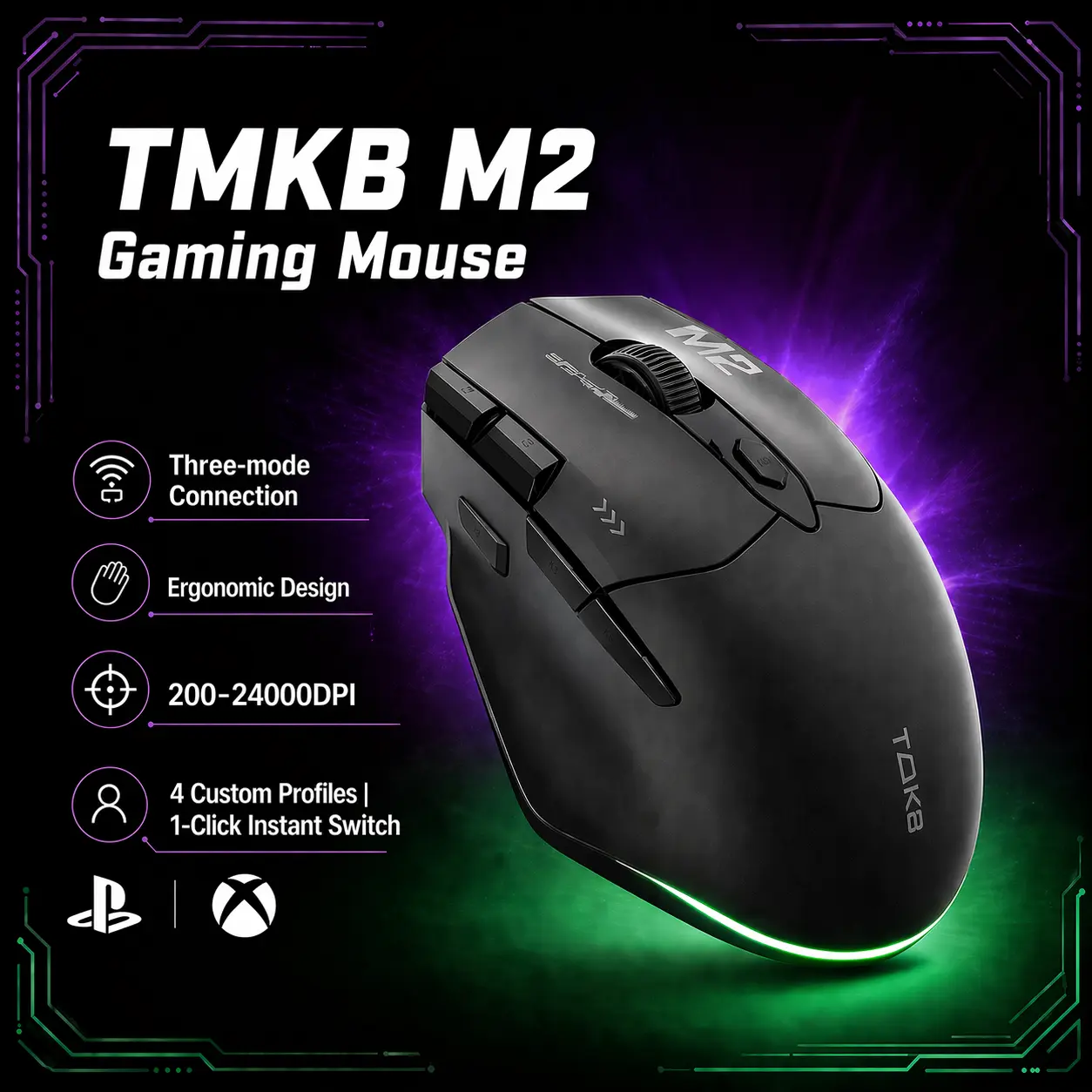 [NEW] TMKB M2 Tri-Mode Gaming Mouse 24000DPI Ergonomic RGB Mouse 9 Programmable Buttons for PC Laptop