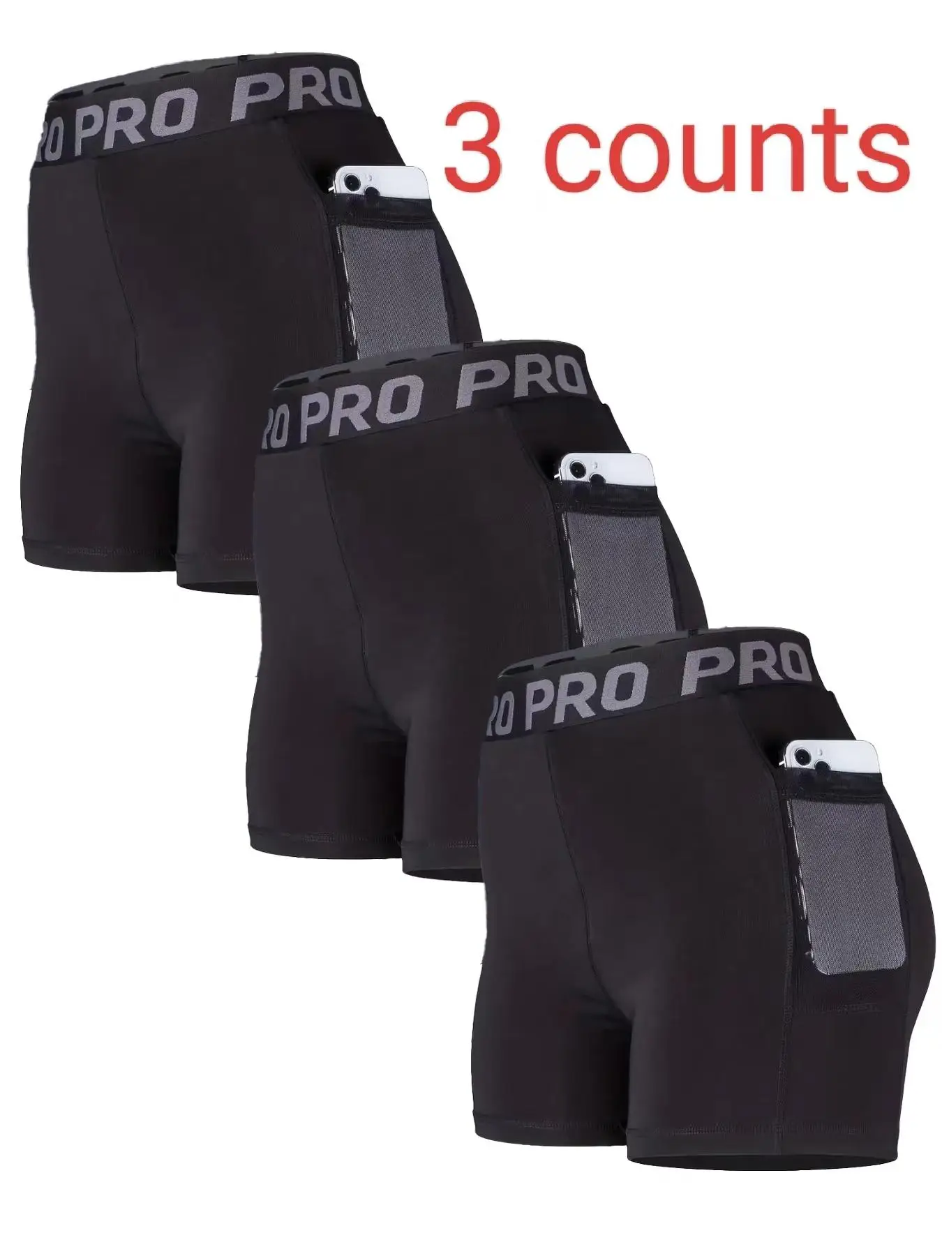 Women's 3pcs Letter Tape High Waist Sports Gym Shorts, Sporty Breathable Comfortable Pocket Design Shorts, Ladies Sportswear for Indoor Outdoor Wear