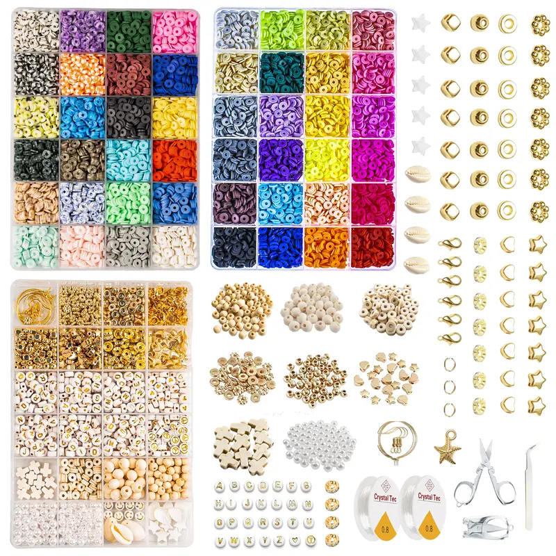 Clay Beads Bracelet DIY Kit - 14,800pcs 6mm Polymer Clay Beads Set. 24 Vibrant Colors, Letter Charms Box & Ample Accessories for Jewelry Making—Perfect for DIY Necklaces, Earrings & More