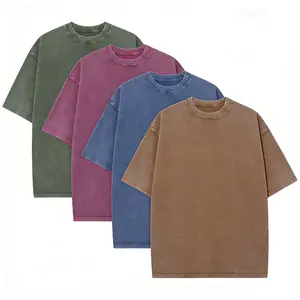 4 Pack Unisex Oversized Acid Wash Cotton T-Shirts Vintage Heavyweight Baggy Casual Gym Tees - Multiple Color Combos