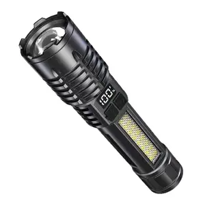 Rechargeable Flashlights Super Bright LED Tactical Flashlight with LED Display & COB Light 5 Mode Adjustable High Lumens Flash Light for Camping Emergency Home