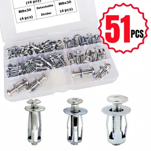 51-PCS Heavy Duty Bolts, Heavy-Duty Metal Expansion Anchor Bolt & Nut Set Anchor Screws M4-M8 Multi-Size Combo Flared Head Design for Easy & Secure Installation Perfect for License Plates, Hollow Walls, Signage Mounting, Door/Window Fixing