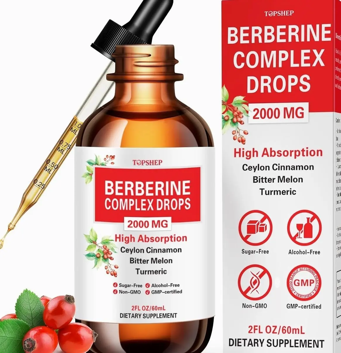 Liposomal Berberine HCL Supplement Liquid Drops 1500mg, Berberin with Ceylon Cinnamon, Bitter Melon, Turmeric, Glucomannan, Moringa, Berberine Phytosome for Digestion System, Immune Health Support
