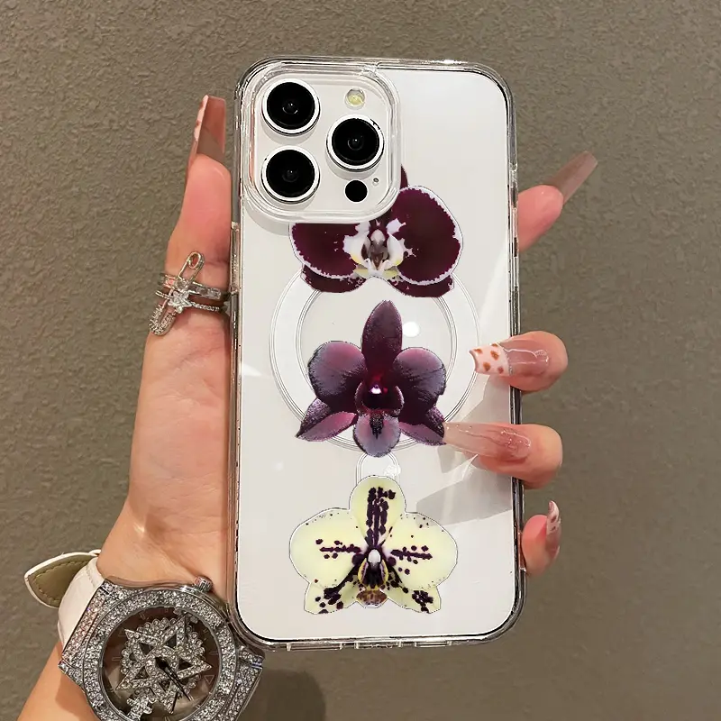 Soft Girl Magnetic Smartphone Case for iPhone 11/12/13/14/15/16/17 Pro Max, Deep Tone Orchids, Lightweight, Drop-Proof, MagSafe Compatible, Handheld Cellphone Protection for Teen Girls & Their Devices, Casing