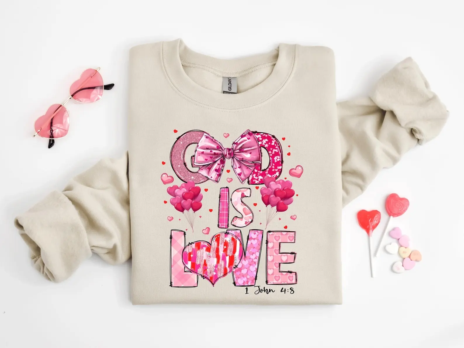 God Is Love Comfort Sweatshirt, Jesus Bow Sweatshirt, Christian Valentine Sweatshirt, Valentine's Day Gift, Women Valentine Sweatshirt, Gift for Her