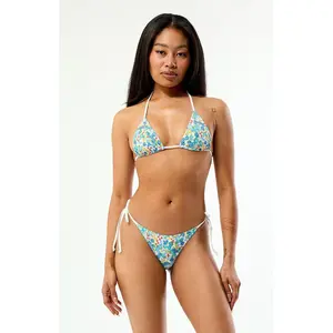Pacsun Women's Blue & White Floral Summer Side Tie Bikini Bottom