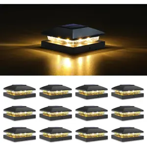 4x4 Solar  Cap Light 12pack,Solar Fence - Cap Lights Outdoor  for Wooden/Vinyl ,Black Deck  Cap Light Solar  with Warm White for Garden/Patio/Porch