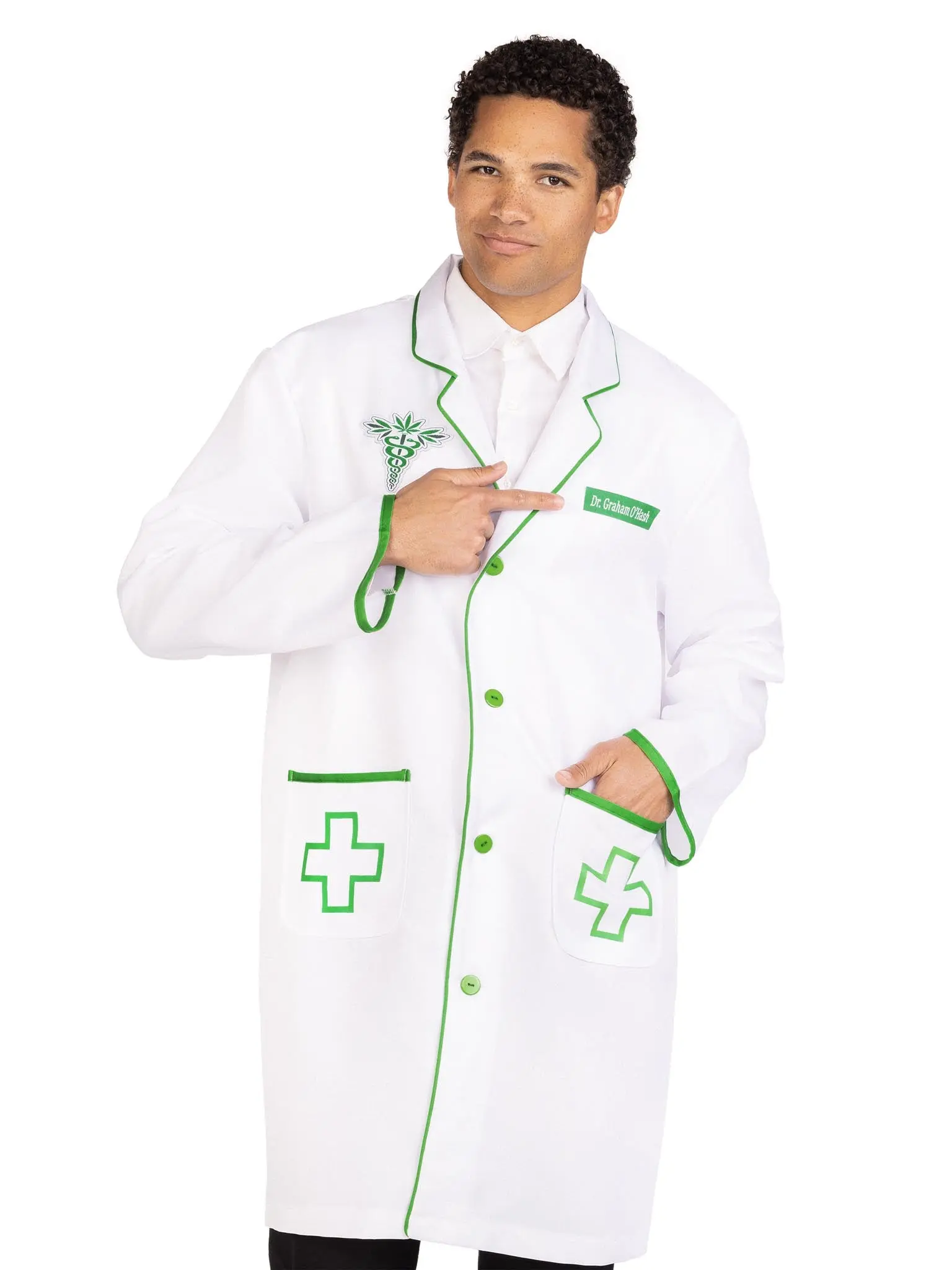 Men's Outerwear Costume Jacket for Halloween, Funny Doctor or Nurse Roleplay, Casual Solid Menswear Coat for a Coordinated Costume Set, Badge, Embroidery