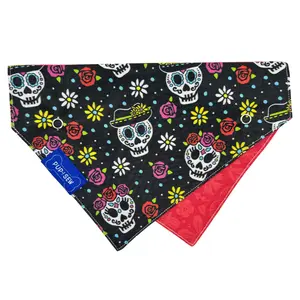 "Día de los Muertos" Dog Collar Bandana, Reversible and Two-Tone