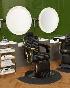 Baasha Professional Black and Gold Barber Chair, Reclining Salon Chair with Removable Headrest, Tattoo Chair, Weight Capacity Up to 440 lbs