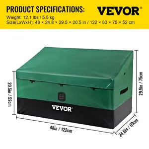 VEVOR Outdoor Storage Box, 100 Gallon Waterproof PE Tarpaulin Deck Box with Galvanized Frame, All-Weather Protection Portable, for Camping, Garden, Poolside, and Yard, Brown Blue
