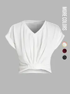 Women's Plain V Neck Tee, Casual Short Sleeve T-Shirt for Summer, Ladies Clothes for Daily Wear