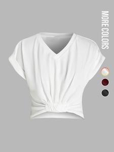 women's plain v neck tee, casual short sleeve t-shirt for summer, ladies clothes for daily wear