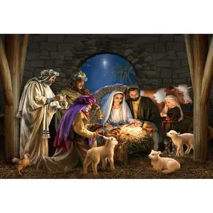 Fabric Nativity Backdrop Scene 10x8ft Christmas Nativity Backdrop Manger Holy Child Backdrop Christmas Church Display