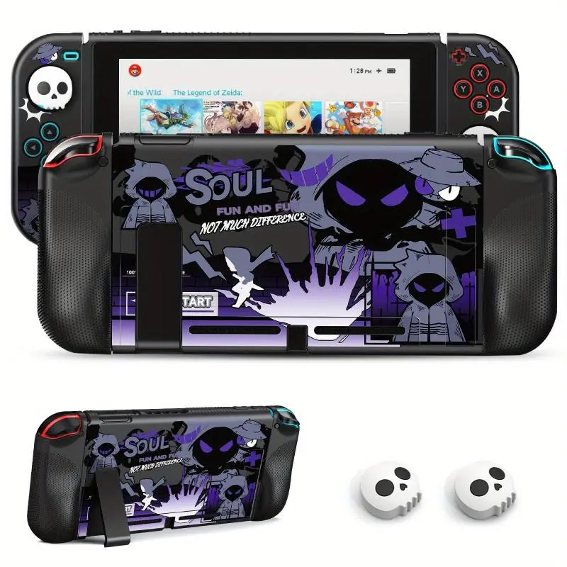 Halloween Themed Soft Silicone Protective Case with 2 Thumb Grip Cap, Console Protective Cover, Game Console Accessories for Nintendo Switch OLED Controller Cover