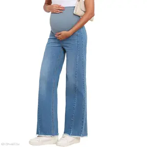Maternity Jeans for Women Straight Leg Stretchy Denim Ripped Pregnancy Boyfriend JeanAB12PeakVibe