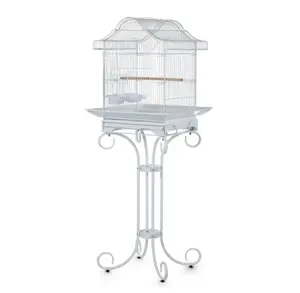 Decorative Metal Bird Cage with Stand, 57.3” Tall Spacious Aviary with Portable Handle, Removable Tray, 4 Bowls & Perches, Split Design for Parrots, Canaries, Budgies
