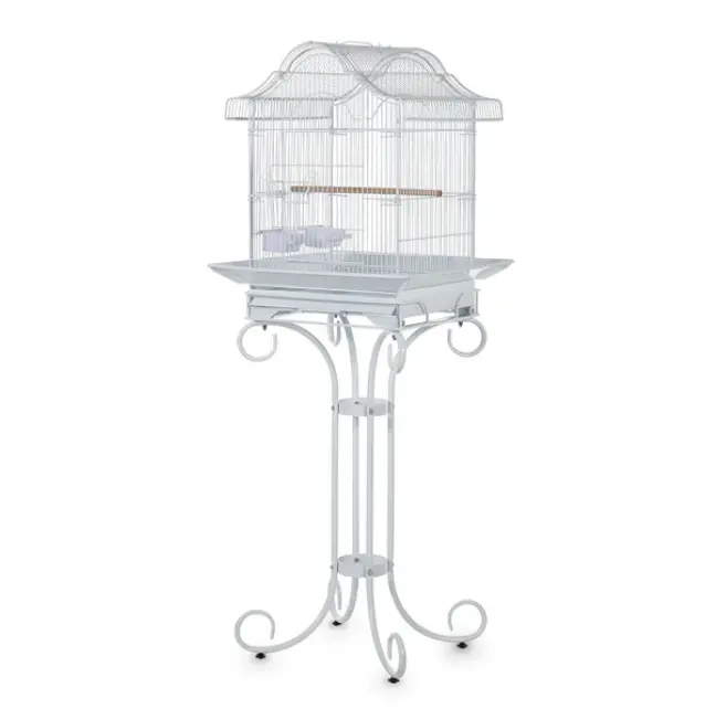 Decorative Metal Bird Cage with Stand, 57.3” Tall Spacious Aviary with Portable Handle, Removable Tray, 4 Bowls & Perches, Split Design for Parrots, Canaries, Budgies