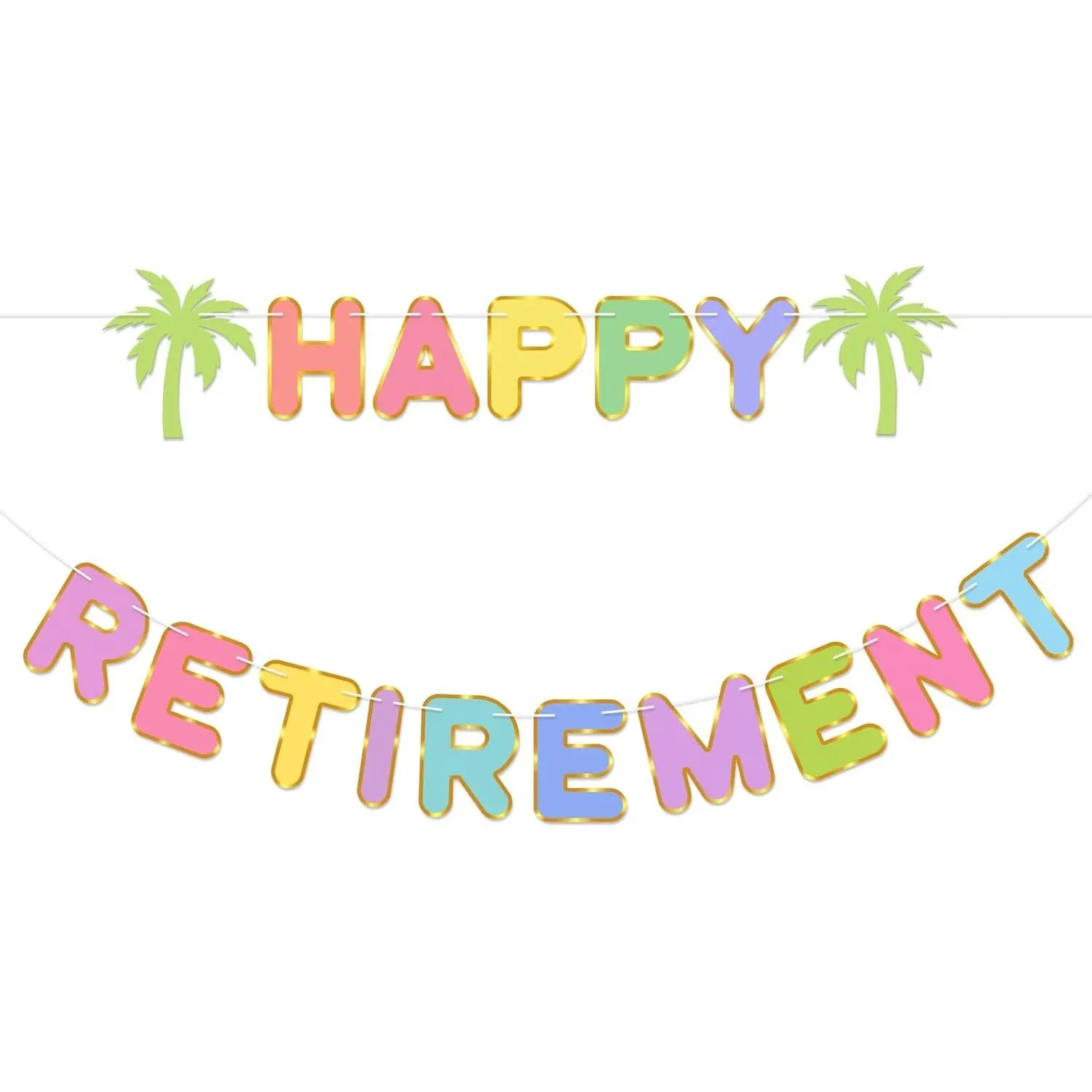 Pre-Strung Happy Retirement Banner - Hawaiian Colorful Retirement Party Decorations for Men Women - Pre Strung on 9 ft Strands