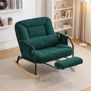 Oversized Reclining Rocking Chair with Footrest | Cozy Corduroy Glider Lounge Chair for Nursery, Living Room & Patio (5 Aesthetic Colors)