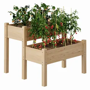 Gaomon 2-Tier Wooden Raised Garden Bed with Legs, 34" L x 34" W x 29" H Large Elevated Outdoor Planter Box with 8 Drainage Holes, 352 Lbs Capacity for Vegetables, Herbs in Backyard, Patio, Raised Garden Beds