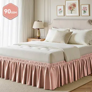 Pink Bed Skirts Wrap Around Dust Ruffle for Queen Size Beds 15 inch Tailored Drop with Adjustable Elastic Belt Easy to Install and Clean 90GSM Polyester Bedding Accessories Machine Washable Bedroom