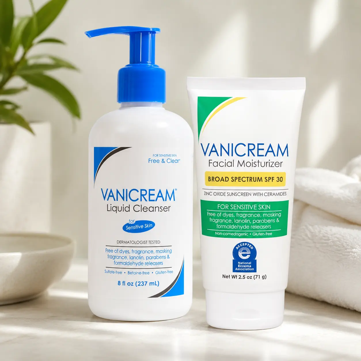 Vanicream Sensitive Skin Care Bundle – Liquid Cleanser 8 oz + Facial Moisturizer SPF 30 2.5 oz Formulated without Common Irritants for Sensitive Skin, Zinc Oxide Mineral Sunscreen, Provides Broad Spectrum Protection from UVA/UVB Rays