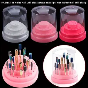 48-Hole Nail Drill Bits Organizer Stand - Transparent Durable Storage Box，Nail polish grinding head storage box, grinding head box, cleaning and dust-proof display box, nail polish storage box tools