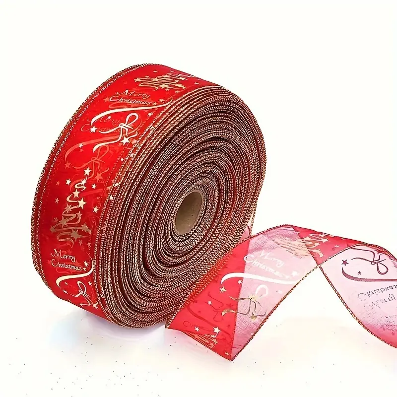 78.74inch Classic Fabric Christmas Ribbon 1pc/2pcs -Long for Tree Decoration, Gift Wrapping, and DIY Bows - Festive Red Holiday Ribbon with Merry Christmas Print, No Feathers, Non-Electric