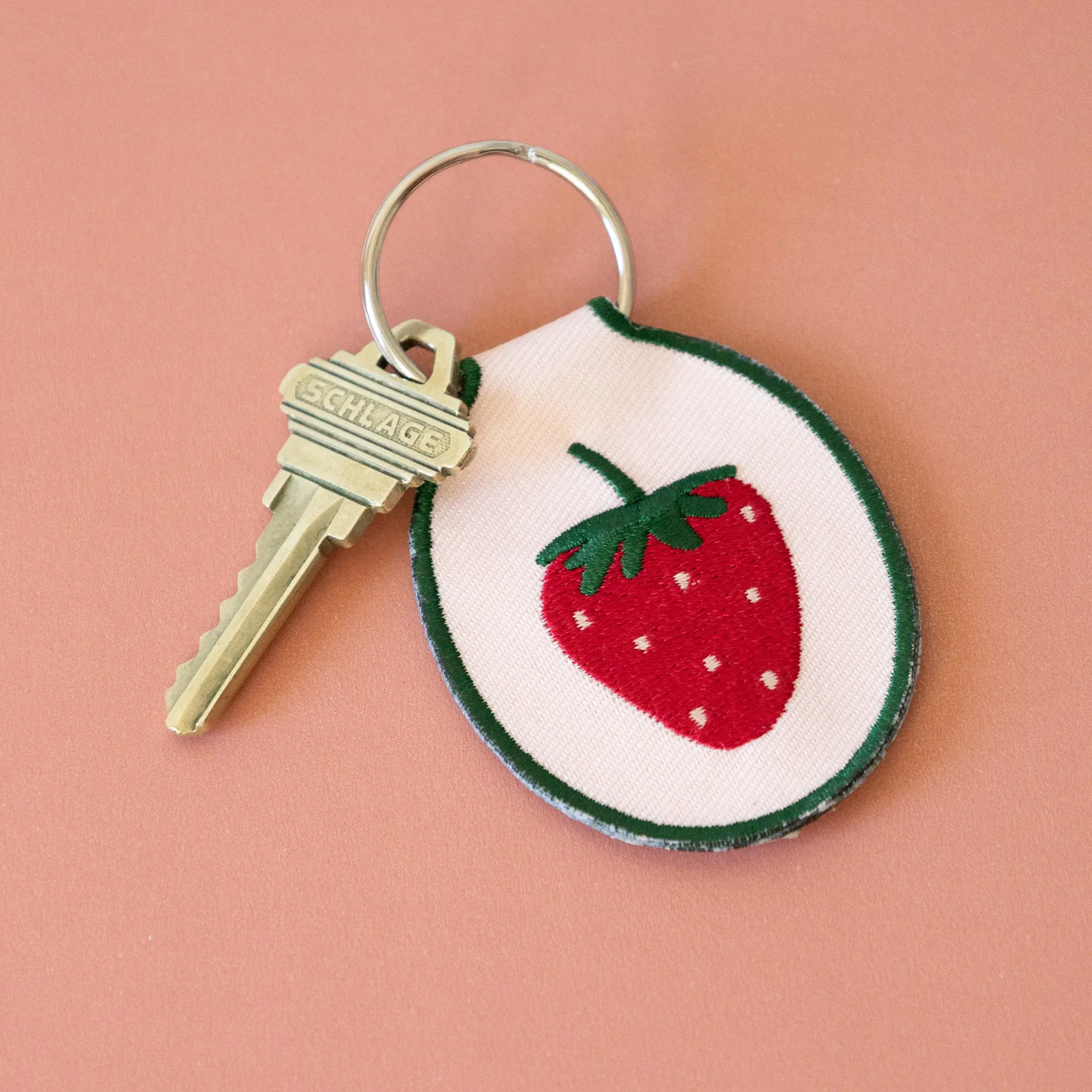 Strawberry Embroidered Keychain