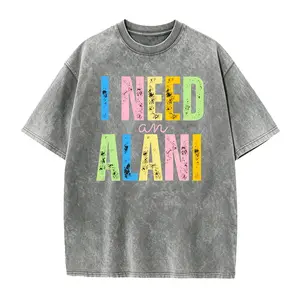 I Am Looking for a Vintage-Style Round-Neck Short-Sleeve T-Shirt Featuring The Letters Alani, Suitable for Casual Everyday Wear, with a Washed Effect. It'S a Pure Washed Short Sleeve