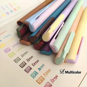 12 Vintage Dopamine Color Neutral Pens, Click Type, Convenient, Soft Gel Comfort Grip, Smooth Writing Quick Dry Ink, 0.5mm, Ideal for Notes and Drawing