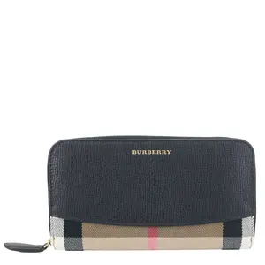 Pre-owned BURBERRY leather Clutches & Wristlets Elmore House Check Derby Zip Around Wallet Black