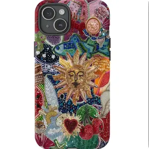 [LX]Vintage Mosaic Collage Phone Case Sun Celestial Mosaic Tiles Cases Trendy Preppy IPhone 16 15 14 13 12 Pro Interchangeable Phone Case