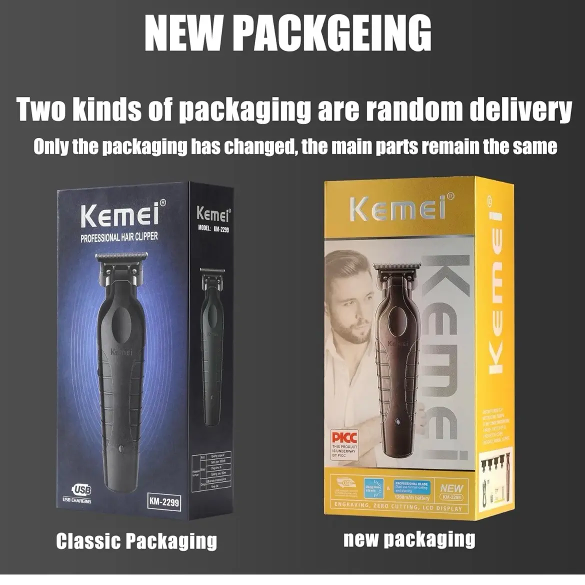 Kemei 2299 Professional Hair/Beard Trimmer for Men with T Blade, Cordless Rechargeable