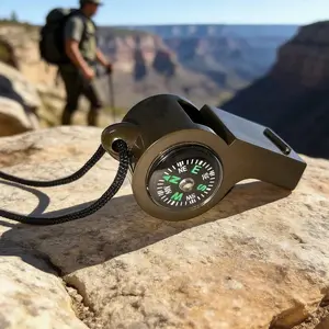 Multifunctional Emergency Survival Whistle with Compass & Lanyard, Loud Safety Whistle for Hiking, Camping, Climbing & Outdoor Sports