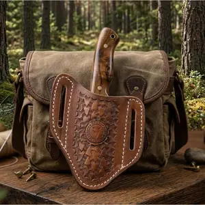 Cross Draw Knife Sheath for Belt with Lanyard, Italian Cowhide Leather Pancake Holster Horizontal Carry Fixed Folding Knives EDC Tools Hunting Outdoor Fits 4" Blade