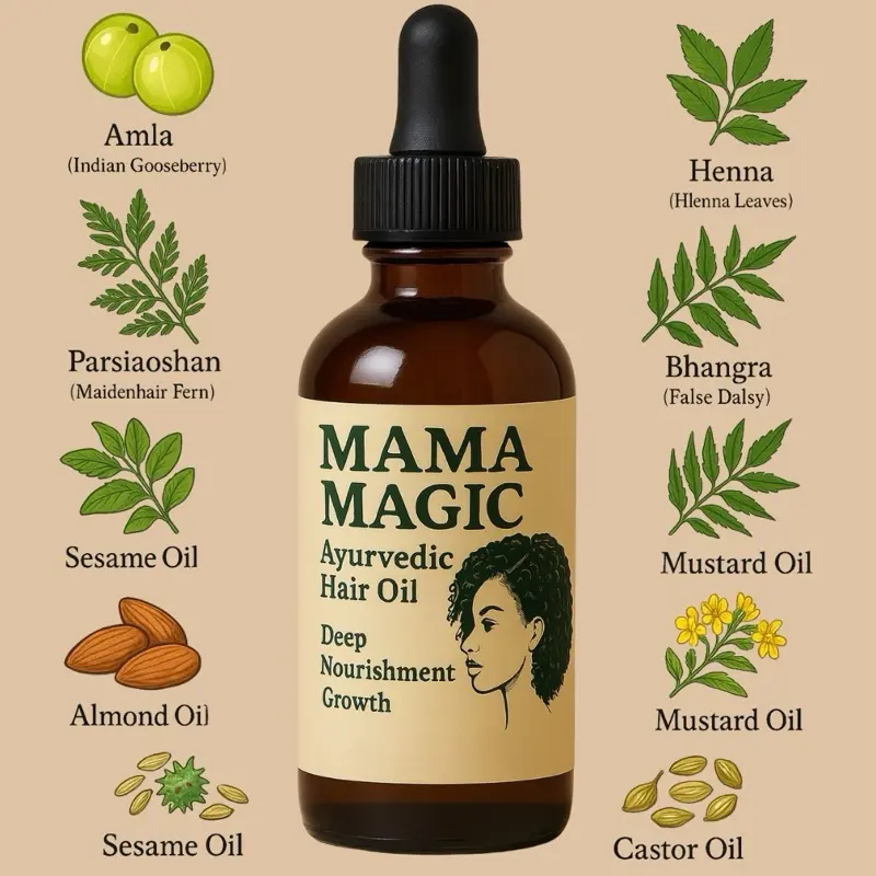 Mama Magic Ayurvedic Hair Oil - Natural Hair Growth Formula for Deep Nourishment & Growth - 55ml Bottle Remedy Oil Treatment