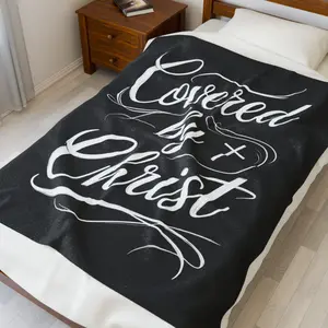 Cozy Velveteen Black Plush Covered by Christ Blanket | Faith-Inspired Gift for Home Decor, Spiritual Comfort, Warmth, and Cozy Evenings