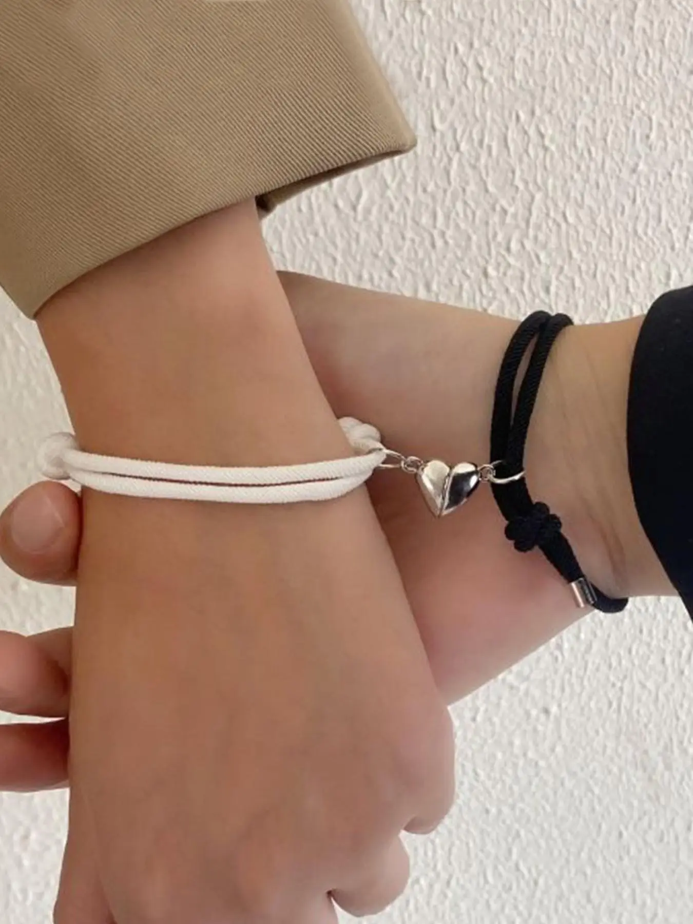 Couple Heart Charm Braided Bracelet As Gift, Magnetic Clasp Adjustable Couple Magnetic Bracelet for Summer, Matching Jewelry Accessories for Men & Wom