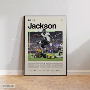 Lamar Jackson Poster, Jackson Ravens Print, Framed Ravens Art, Jackson Wall Decor, NFL Print Fan Gift Idea, Lamar Jackson Art