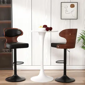 Adjustable Height Swivel Bar Stool (Sold Single or 2-Pack Set) in Black - Vintage Bentwood Design, Ergonomic Backrest & Footrest, Luxurious Faux Leather for Kitchen Island, Home Bar