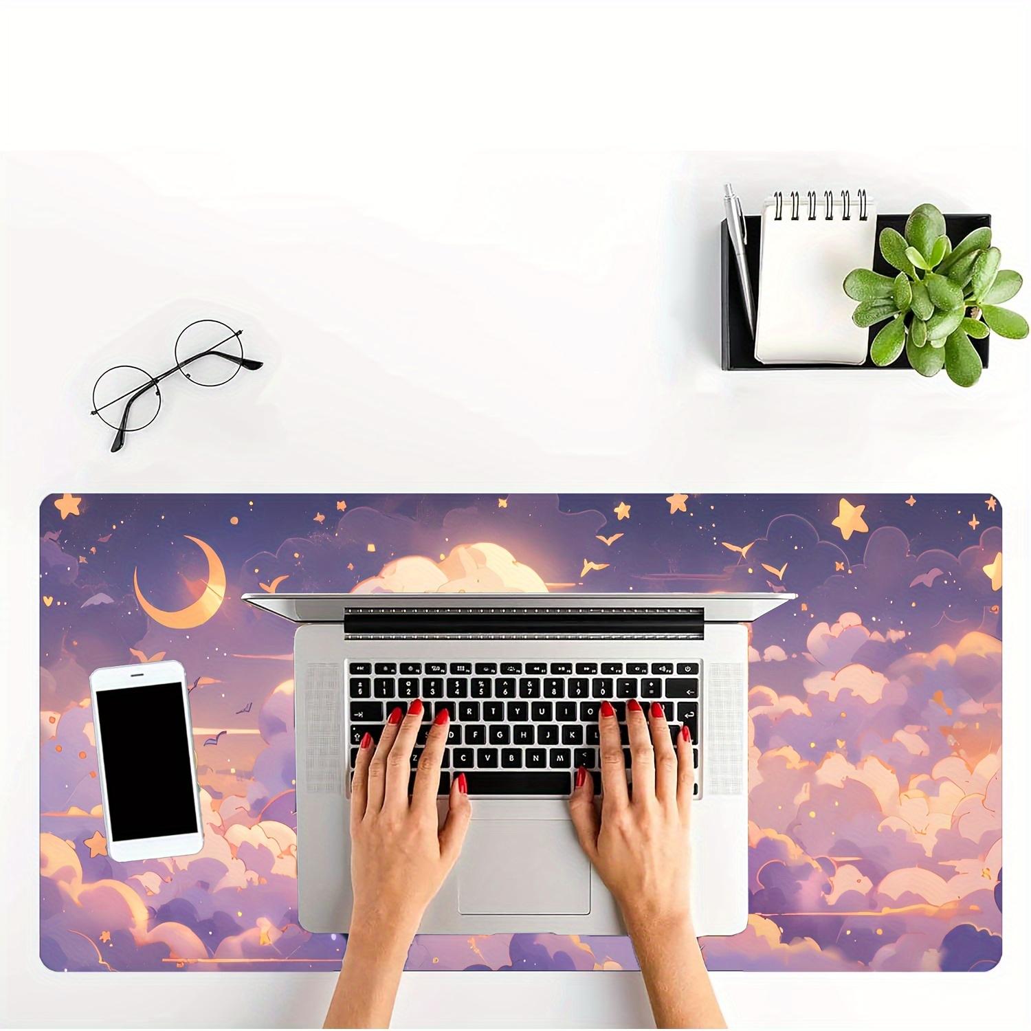 1pc Kawaii Cloud, Stars & Moon Mouse Pad - Desk Mat with Non-Slip Base, Stitched Edges & Smooth Surface Suitable for Home Office, Bedside Computer - Cute Computer Accessory ()