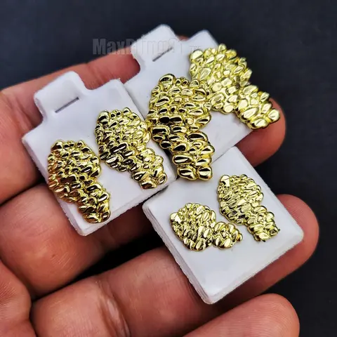 MaxBling81 Gold-Plated Chunky Nugget Stud Earrings - Unisex Hip-Hop Style, Surgical Steel Posts, 3 Sizes, Daily Gold Jewelry, Men's Accessories, Chunky Jewelry