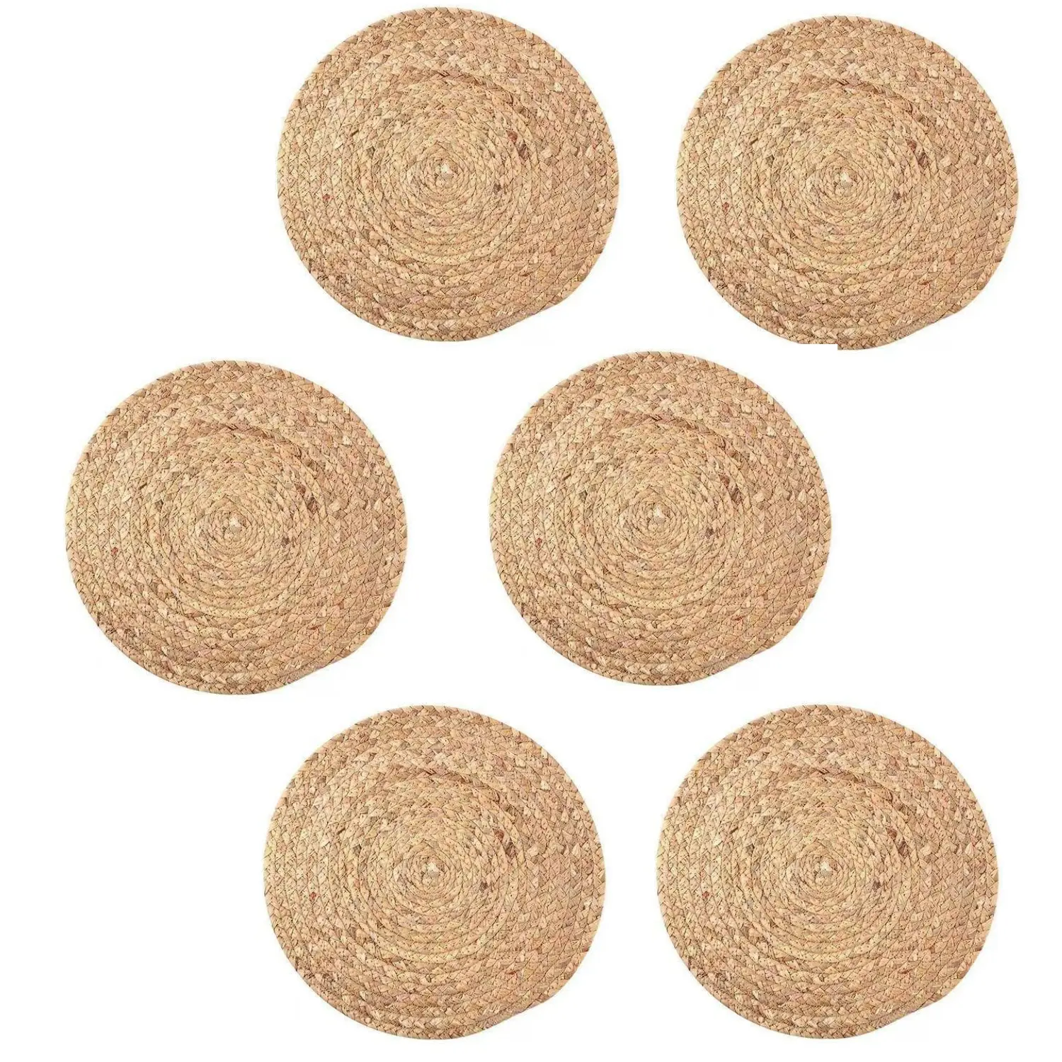 6Pcs Woven Placemats Round Placemats, 14 Inch Wicker Placemat Circle Rattan Placemats Farmhouse Boho Braided Natural Water Hyacinth Place Mats for Indoor & Outdoor Table Decor - Home Improvement.